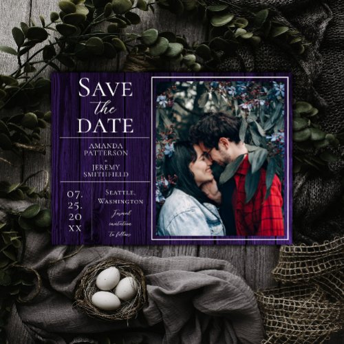 Rustic and Simple Photo  Purple Save the Date
