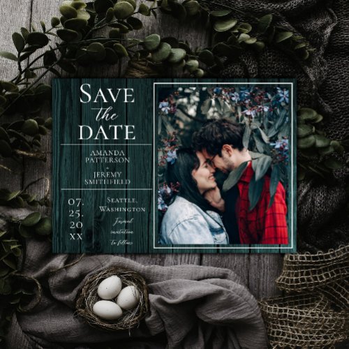 Rustic and Simple Photo  Teal Save the Date