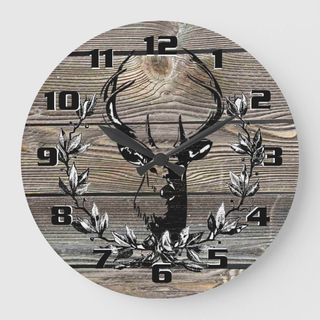 Rustic and Vintage Country Deer Kitchen Large Clock (Front)