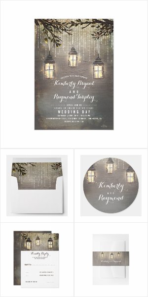 Rustic and Vintage Lanterns Wedding Invitation Set