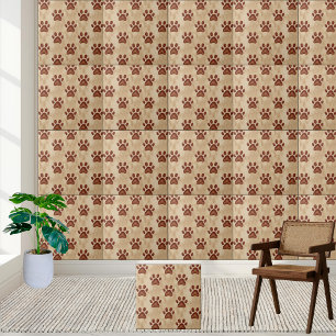 Rustic and Warm Brown Paw Print Pattern Tile