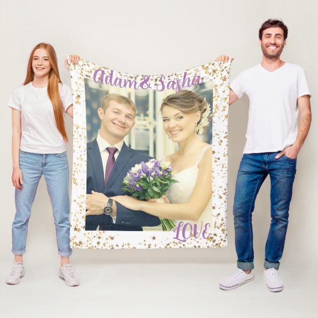 Rustic  and white personalized photography wedding fleece blanket (In Situ)
