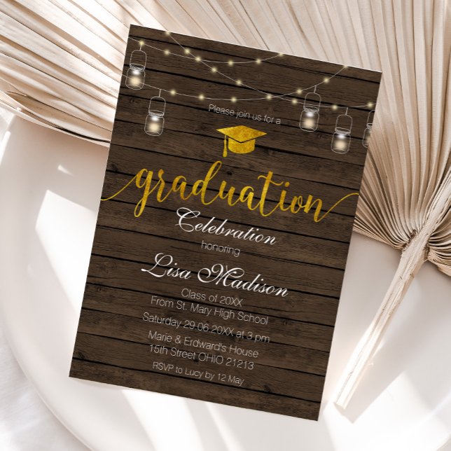 Rustic and Wood String Light Graduation Invitation (Creator Uploaded)