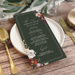 Rustic Anemone Hand Drawn Border Green Wedding Menu