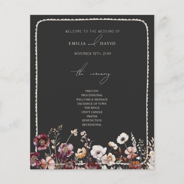 Rustic Anemone Hand Drawn Scalloped Gray Wedding (Front)