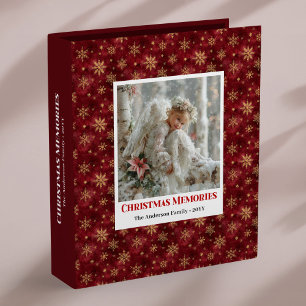 Rustic Angel Poinsettia Red Gold Christmas Album 3 Ring Binder