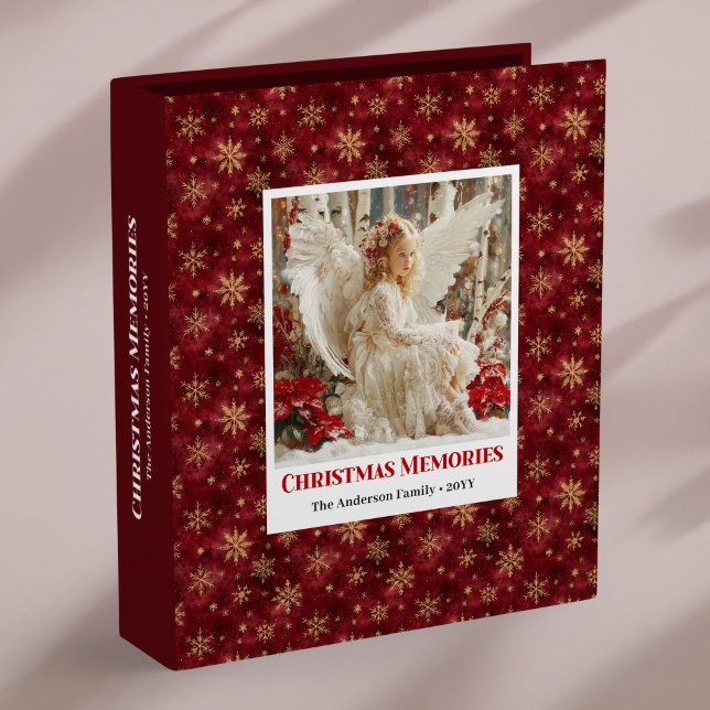 Rustic Angel Poinsettia Red Gold Custom Christmas  3 Ring Binder (Rustic Angel Poinsettia Red Gold Custom Christmas Memory Album

)