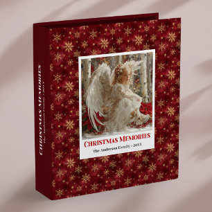 Rustic Angel Poinsettia Red Gold Personalized Xmas 3 Ring Binder