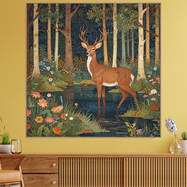 Rustic animal deer boho woodland forest greenery  canvas print (Insitu(LivingRoom))