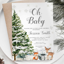 Rustic Animal Evergreen Christmas Baby Shower Invitation