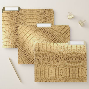 Rustic Animal Print Gold brown Alligator Leather File Folder