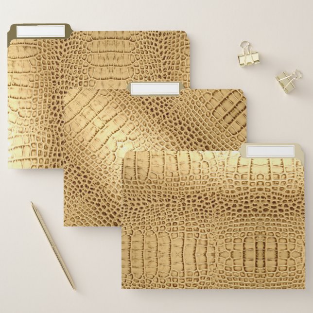 Rustic Animal Print Gold brown Alligator Leather File Folder (Set)