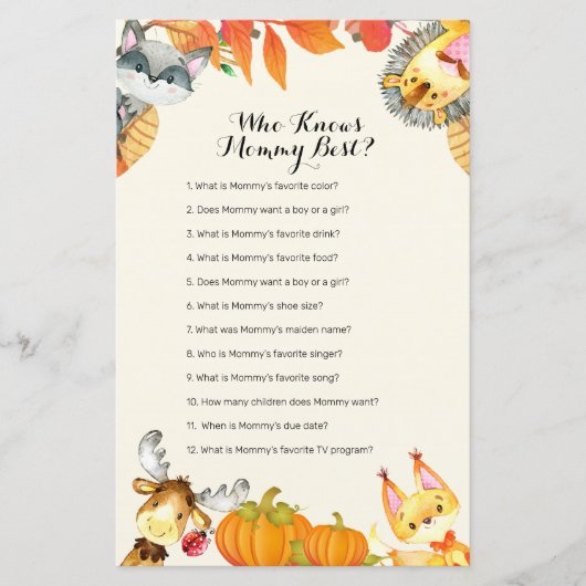 Rustic Animal Pumpkin Who Knows Mommy Best Game (Front)