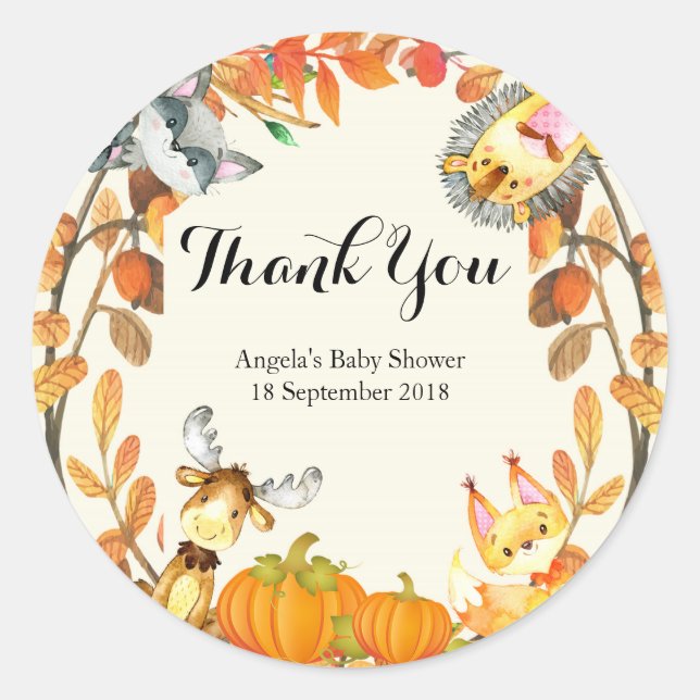 Rustic Animal Thank You Sticker (Front)