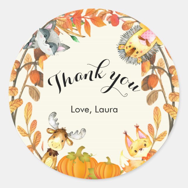 Rustic Animal Thank You Stickers (Front)