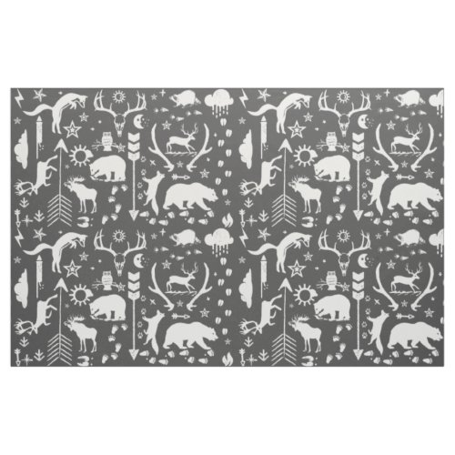 Rustic Animal Track Bear Deer Fox Woodland Pattern Fabric