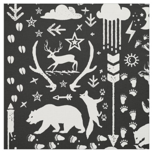 Rustic Animal Track Bear Deer Fox Woodland Pattern Fabric