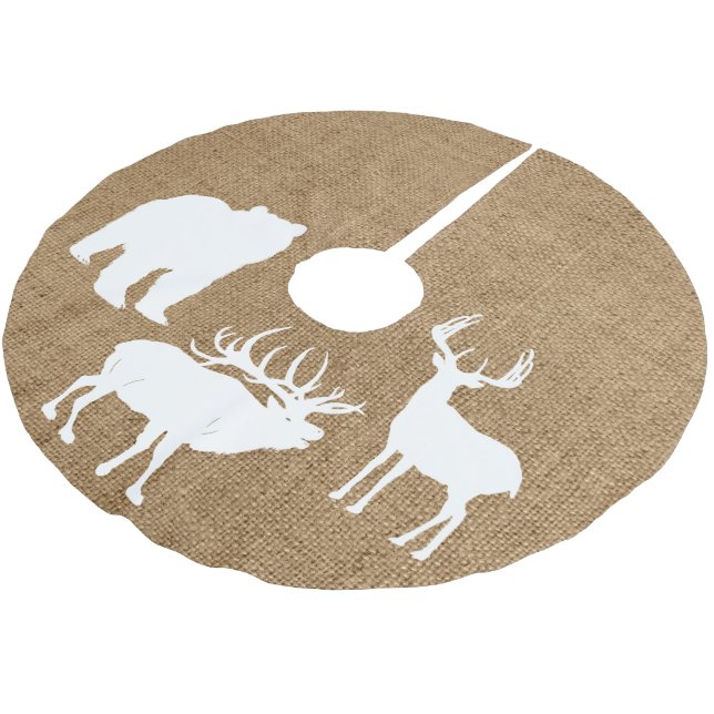 Rustic Animals in Burlap Brushed Polyester Tree Skirt (Angled)
