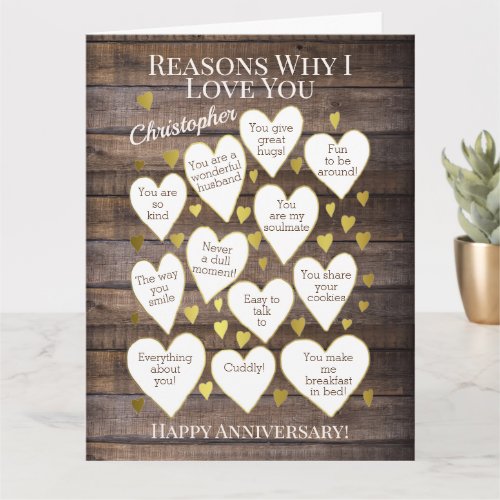 Rustic Anniversary Reasons Why I Love You Card