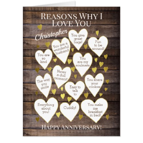 Rustic Anniversary Reasons Why I Love You Jumbo Card