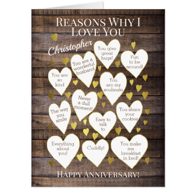 Rustic Anniversary Reasons Why I Love You Jumbo Card (Front)