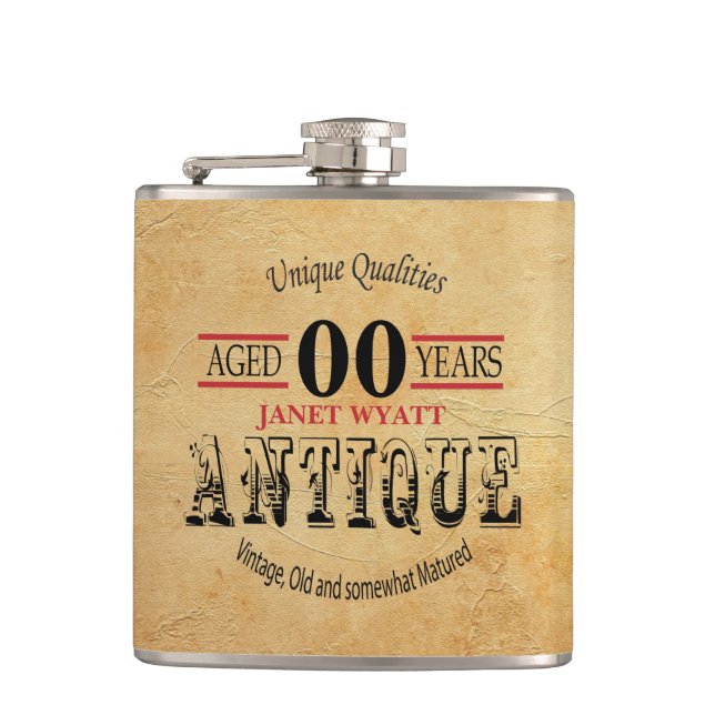 Rustic Antique 00th Birthday Flask (Front)