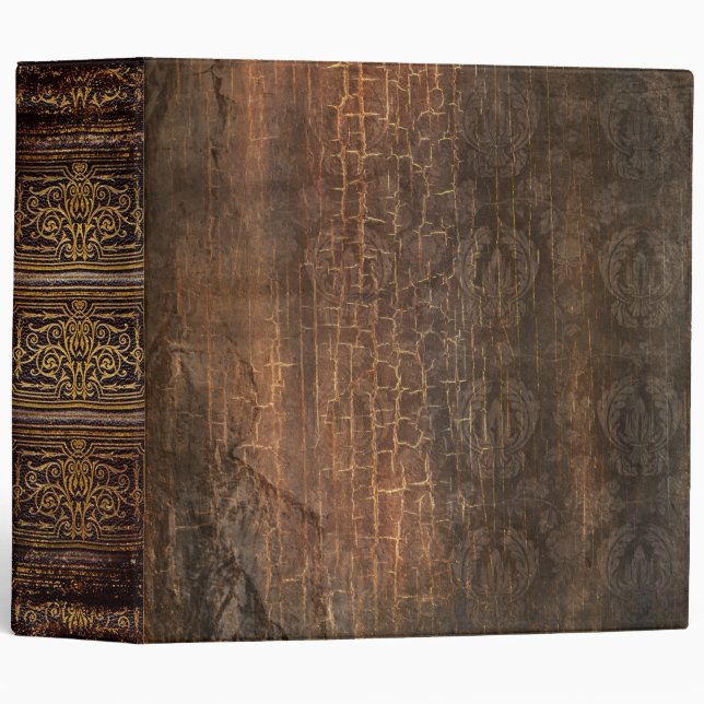 Rustic Antique Ancient Tome Faux Brown 3 Ring Binder (Front/Spine)