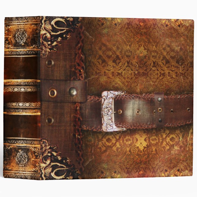 Rustic Antique Ancient Tome Faux Leather Binder (Front/Spine)