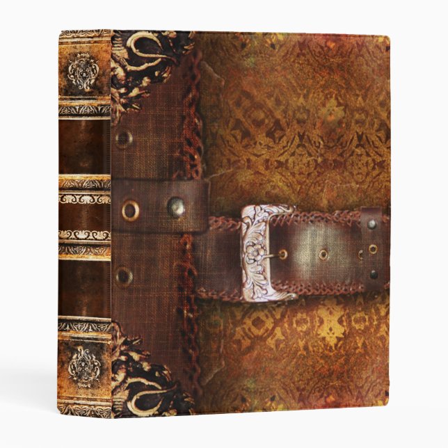 Rustic Antique Ancient Tome Faux Leather Mini Binder (Front/Spine)