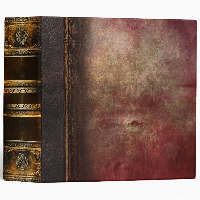 Rustic Antique Ancient Tome Faux Red Leather Binder (Front/Spine)