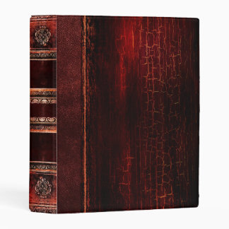 Rustic Antique Ancient Tome Faux Red Leather Mini Binder