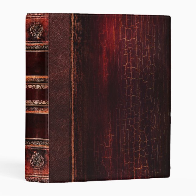 Rustic Antique Ancient Tome Faux Red Leather Mini Binder (Front/Spine)