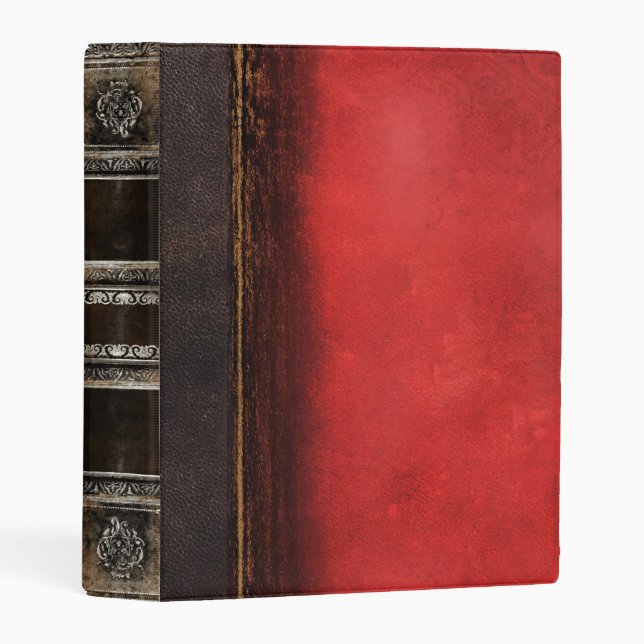 Rustic Antique Ancient Tome Faux Red Leather Mini Binder (Front/Spine)