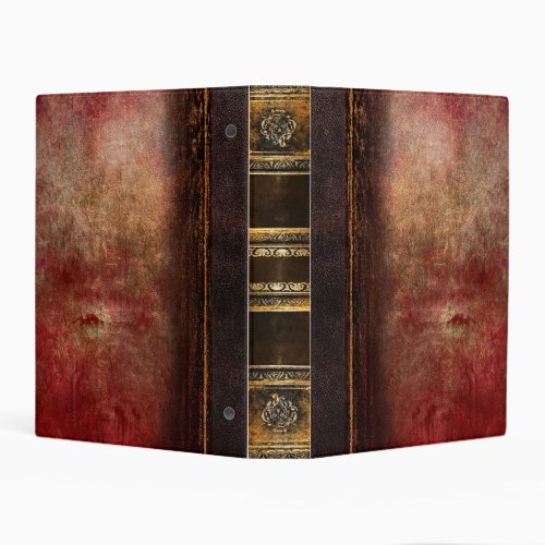 Rustic Antique Ancient Tome Faux Red Leather Mini Binder