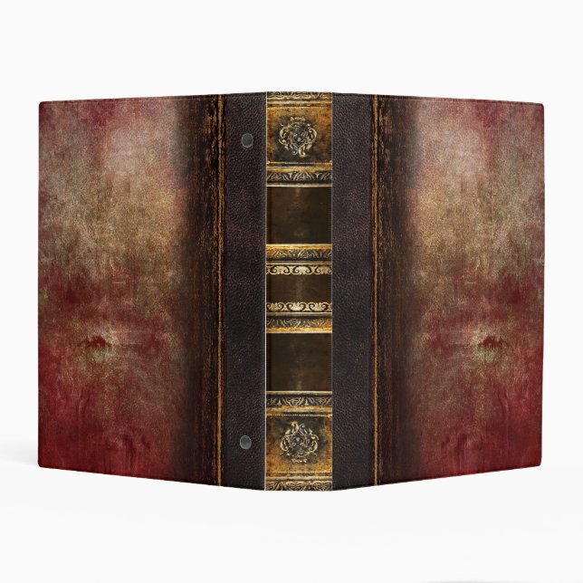 Rustic Antique Ancient Tome Faux Red Leather Mini Binder (Background)