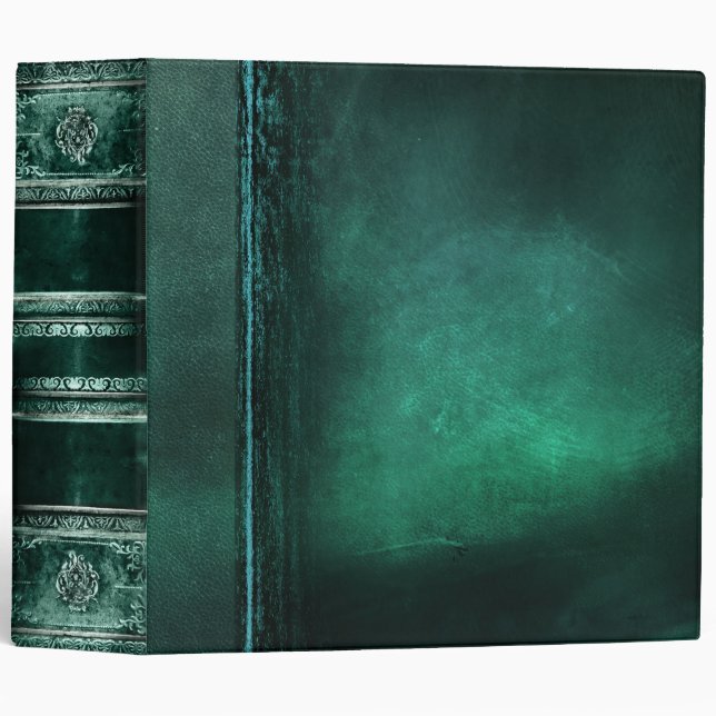 Rustic Antique Ancient Tome Faux Teal Leather 3 Ring Binder (Front/Spine)