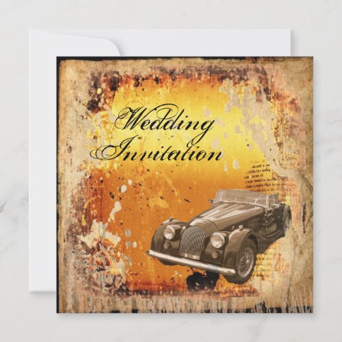 Rustic antique car western Country Wedding Invitation