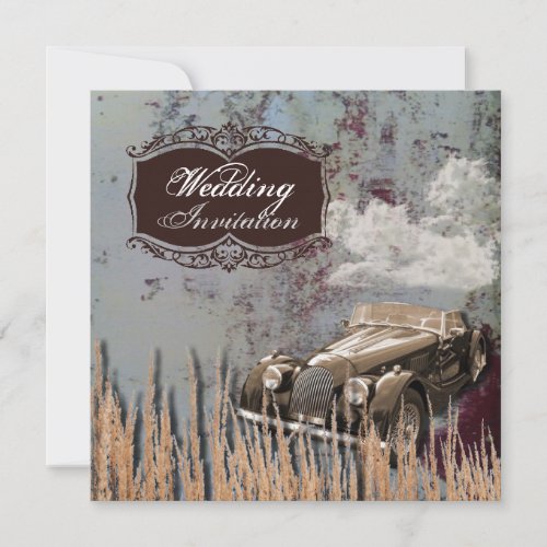 Rustic antique car western Country Wedding Invitation