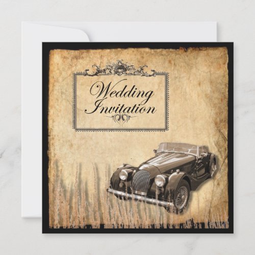 Rustic antique car western Country Wedding Invitation