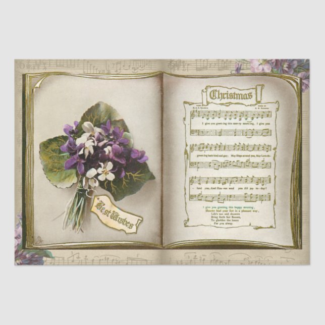 Rustic Antique Christmas Music with Violets Tissue Paper (Front)