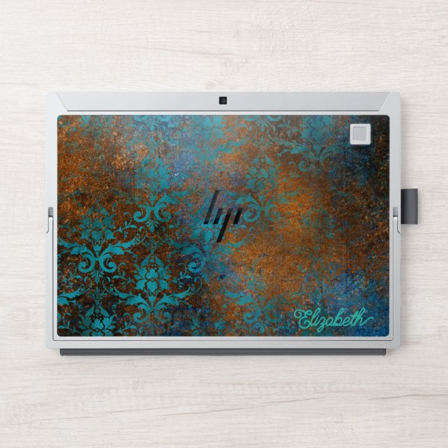 Rustic Antique Copper Patina & Turquoise Verdigris HP Laptop Skin (Front)