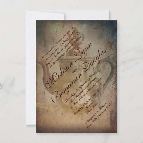 Rustic Antique English Teapot Wedding Invitations