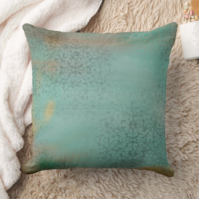 Rustic Antique Farmhouse Style Teal Faux Lace Throw Pillow (Blanket)