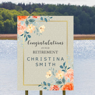 Rustic Antique Floral Watercolor Retirement Party Foam Board