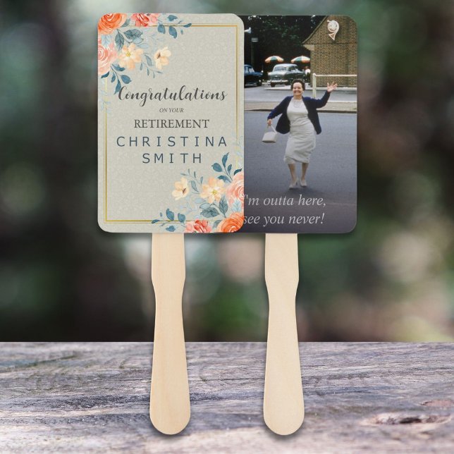 Rustic Antique Floral Watercolor Retirement Party Hand Fan (Rustic Antique Floral Watercolor Retirement Party Hand Fan)