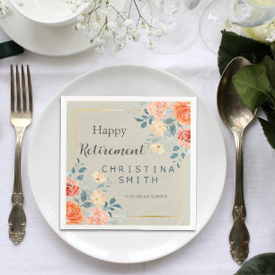 Rustic Antique Floral Watercolor Retirement Party Paper Dinner Napkins