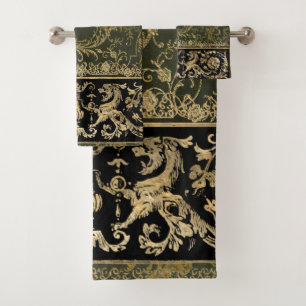 Rustic, antique, gothic, golden bronze,pattern, vi bath towel set