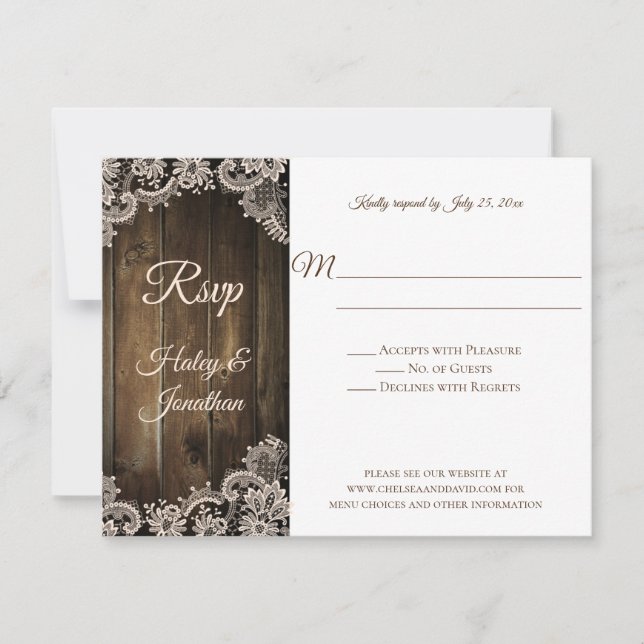 Rustic Antique Lace and Barn Wood RSVP (Front)