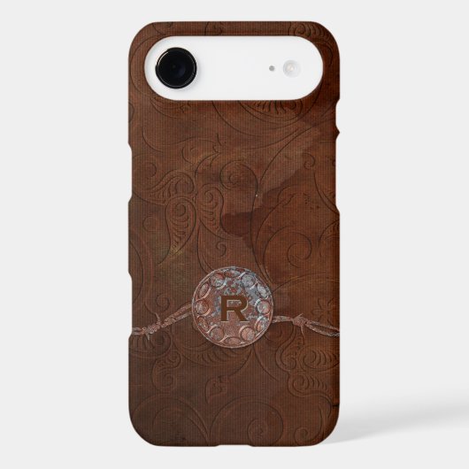 Rustic Antique Look Embossed Leather Monogram iPod Touch (5th Generation) Case (Back)