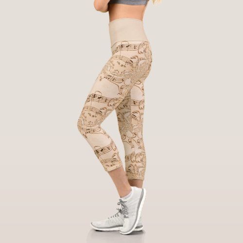 Rustic Antique Musical Notes Capri Leggings